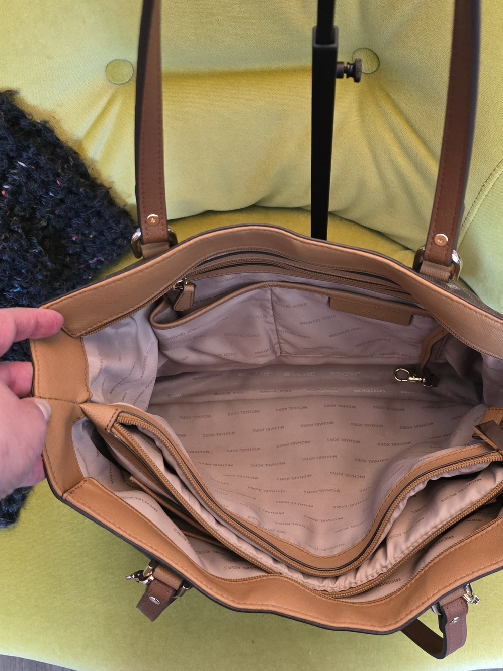 Michael Kors Brown Tan MK Logo Laptop Tote - Picture 6 of 7